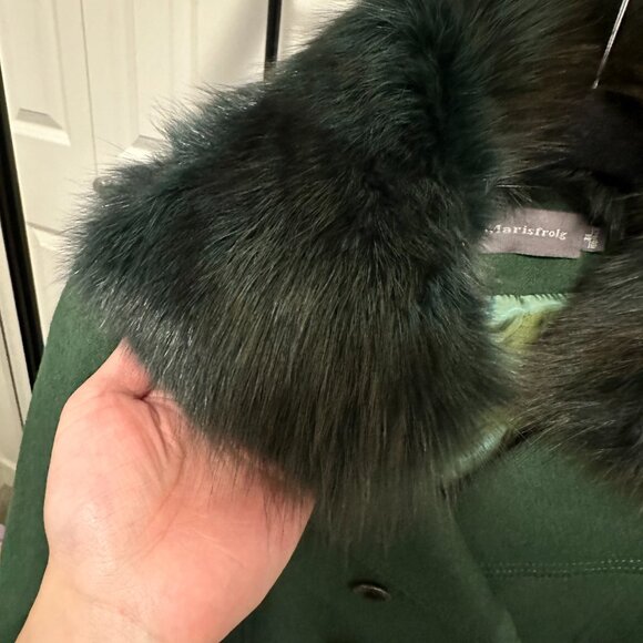 Green Pea Coat with Removable Fox Fur Collar - Picture 4 of 6